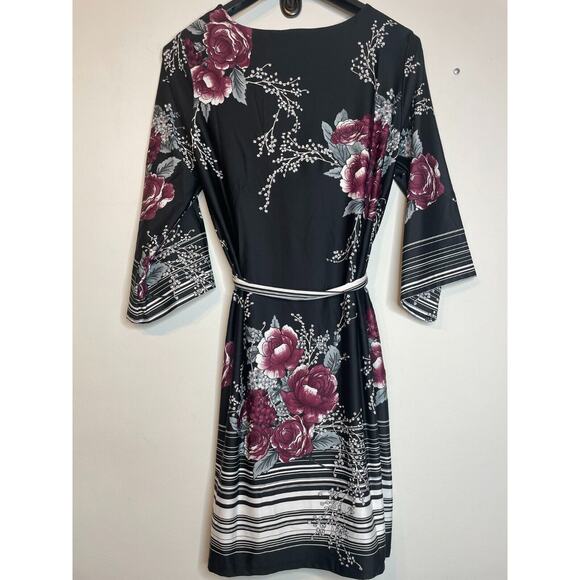NY Collection Womens Floral Print Round Neck Dress Flutter Sleeve Size 2X Black - Picture 2 of 7